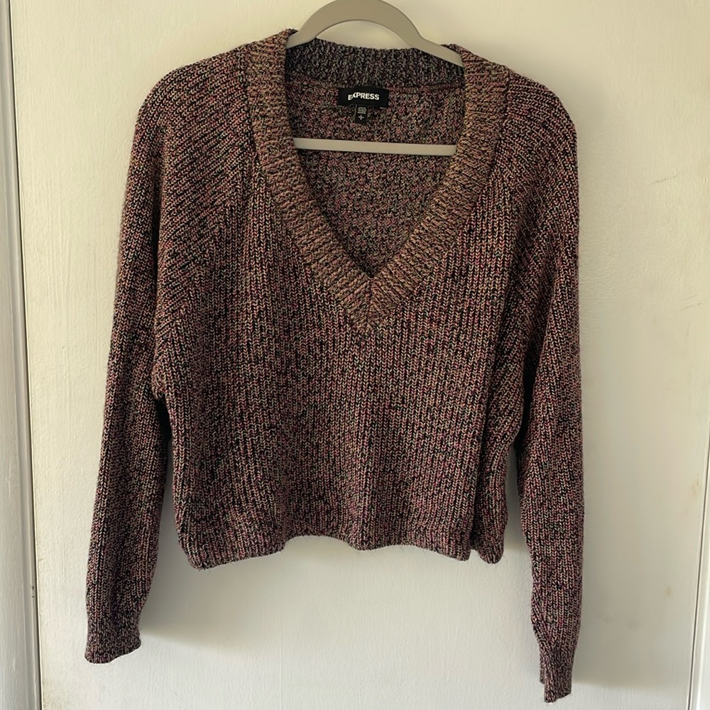 Large Express Knitted Multicolored Cropped Sweater